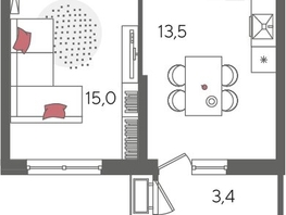 Продается 1-комнатная квартира ЖК Рекорд 2, литера 1, 42.2  м², 8959060 рублей