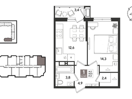 Продается 1-комнатная квартира ЖК Рекорд 2, литера 1, 40.9  м&sup2;, 10327250 рублей