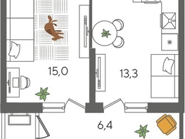 Продается 1-комнатная квартира ЖК Рекорд 2, литера 1, 44.4  м², 9865680 рублей