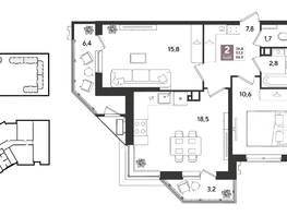 Продается 2-комнатная квартира ЖК Рекорд 2, литера 2, 66.8  м&sup2;, 15404080 рублей