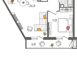 Продается 1-комнатная квартира ЖК Рекорд 2, литера 2, 55.9  м&sup2;, 11699870 рублей