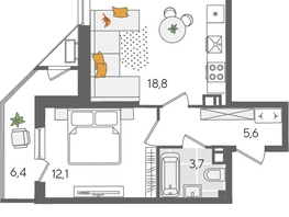 Продается 1-комнатная квартира ЖК Рекорд 2, литера 2, 49.6  м&sup2;, 12524000 рублей