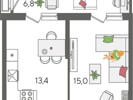 Продается 1-комнатная квартира ЖК Рекорд 2, литера 2, 44.3  м&sup2;, 10503530 рублей