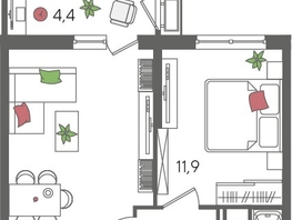 Продается 1-комнатная квартира ЖК Рекорд 2, литера 2, 46.5  м&sup2;, 11713350 рублей