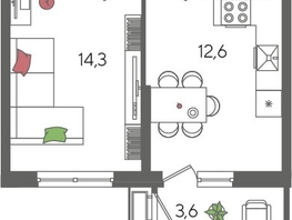Продается 1-комнатная квартира ЖК Рекорд 2, литера 2, 41.6  м², 9630400 рублей