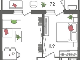 Продается 1-комнатная квартира ЖК Рекорд 2, литера 2, 49.3  м², 10732610 рублей