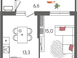 Продается 1-комнатная квартира ЖК Рекорд 2, литера 2, 44.6  м², 10039460 рублей