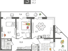 Продается 3-комнатная квартира ЖК Рекорд 2, литера 2, 91.1  м², 17901150 рублей