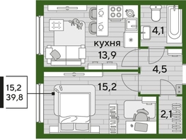 Продается 1-комнатная квартира ЖК DOGMA PARK (Догма парк), литера 7, 39.2  м², 6679681 рублей