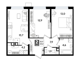 Продается 2-комнатная квартира ЖК ДОГМА ПАРК, лит 13, 59.3  м&sup2;, 10164020 рублей