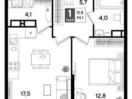 Продается 1-комнатная квартира ЖК DOGMA PARK (Догма парк), литера 16, 44.1  м², 7858620 рублей