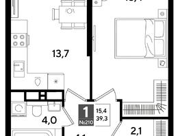Продается 1-комнатная квартира ЖК DOGMA PARK (Догма парк), литера 16, 39.3  м², 7074000 рублей