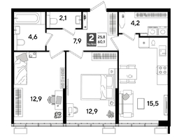 Продается 2-комнатная квартира ЖК DOGMA PARK (Догма парк), лит 17, 59.7 м², 9169920 рублей