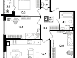 Продается 3-комнатная квартира ЖК DOGMA PARK (Догма парк), литера 19, 68.8  м², 9941600 рублей