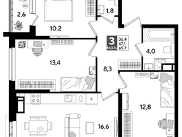 Продается 3-комнатная квартира ЖК DOGMA PARK (Догма парк), литера 19, 68.2  м², 9929920 рублей
