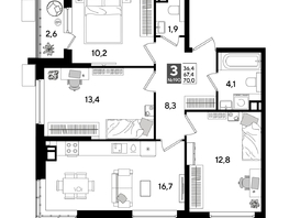 Продается 3-комнатная квартира ЖК ДОГМА ПАРК, лит 20, 68.9  м&sup2;, 11285820 рублей