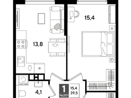 Продается 1-комнатная квартира ЖК ДОГМА ПАРК, лит 20, 39.1  м&sup2;, 7483740 рублей