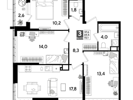 Продается 3-комнатная квартира ЖК DOGMA PARK (Догма парк), литера 18, 72.1  м², 10555440 рублей