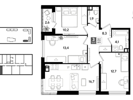 Продается 3-комнатная квартира ЖК DOGMA PARK (Догма парк), литера 21, 69.8  м&sup2;, 10476980 рублей