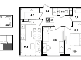 Продается 2-комнатная квартира ЖК DOGMA PARK (Догма парк), литера 21, 59.4  м&sup2;, 9711900 рублей