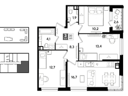Продается 3-комнатная квартира ЖК DOGMA PARK (Догма парк), литера 22, 70  м&sup2;, 10430000 рублей