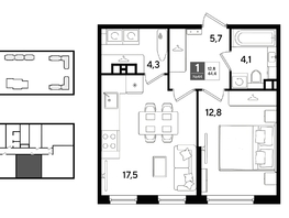 Продается 1-комнатная квартира ЖК DOGMA PARK (Догма парк), литера 22, 44.4  м&sup2;, 7898760 рублей