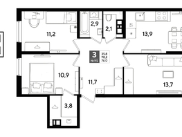 Продается 3-комнатная квартира ЖК DOGMA PARK (Догма парк), литера 22, 75.8  м&sup2;, 11233560 рублей