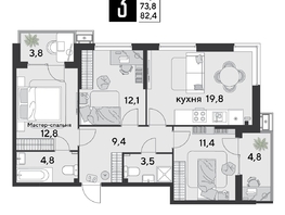 Продается 3-комнатная квартира ЖК Парк Победы 2, литера 8, 82.4  м², 11676080 рублей