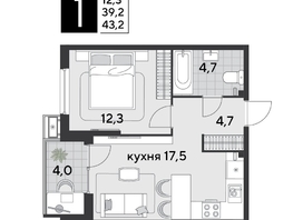 Продается 1-комнатная квартира ЖК Парк Победы 2, литера 19, 43.2  м², 7603201 рублей