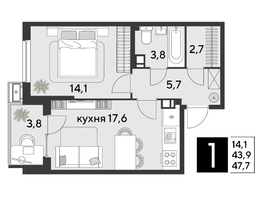 Продается 1-комнатная квартира ЖК Парк Победы 2, литера 21, 47.7  м², 8461980 рублей