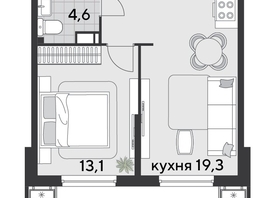 Продается 1-комнатная квартира ЖК Парк Победы 2, литера 21, 44.2  м², 7765941 рублей