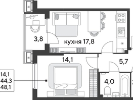 Продается 1-комнатная квартира ЖК Парк Победы 2, литера 28, 48.1  м², 8162570 рублей