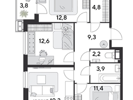 Продается 3-комнатная квартира ЖК Парк Победы 2, литера 28, 84.9  м², 11953920 рублей