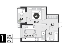 Продается 1-комнатная квартира ЖК Парк Победы 2, литера 6, 39.3  м², 7180110 рублей