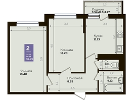 Продается 2-комнатная квартира ЖК Левада, литера 8, 61.5  м², 7132663 рублей