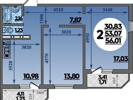 Продается 2-комнатная квартира ЖК Молодежный 2, литера 6, 56.01  м², 7460532 рублей