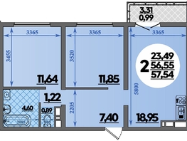 Продается 2-комнатная квартира ЖК Город у моря, литера 21, 57.54  м², 9052000 рублей