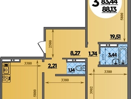 Продается 3-комнатная квартира ЖК Восточный, литера 47, 88.13 м², 10126137 рублей