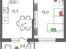 Продается 1-комнатная квартира ЖК Рекорд 2, литера 2, 41.4  м², 9108000 рублей