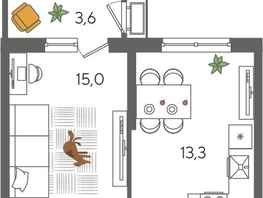 Продается 1-комнатная квартира ЖК Рекорд 2, литера 2, 41.6  м², 9206080 рублей