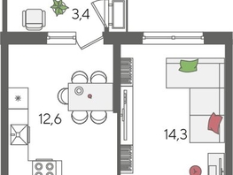Продается 1-комнатная квартира ЖК Рекорд 2, литера 5, 41.4  м&sup2;, 10101600 рублей
