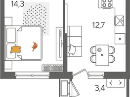 Продается 1-комнатная квартира ЖК Рекорд 2, литера 5, 41.6  м², 9056320 рублей