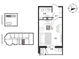 Продается Студия ЖК Рекорд 2, литера 3, 27.4  м&sup2;, 8529620 рублей