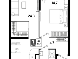 Продается 1-комнатная квартира ЖК DOGMA PARK (Догма парк), литера 19, 47.2  м&sup2;, 8637600 рублей