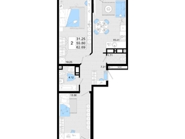 Продается 2-комнатная квартира ЖК Фонтаны, литер 19, 62.69  м², 9716950 рублей