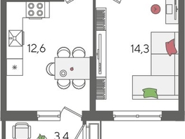 Продается 1-комнатная квартира ЖК Рекорд 2, литера 5, 41.4  м², 9004500 рублей