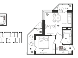 Продается 1-комнатная квартира ЖК Рекорд 2, литера 1, 46.8  м&sup2;, 11952720 рублей