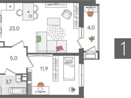 Продается 1-комнатная квартира ЖК Рекорд 2, литера 5, 47.6  м², 9929360 рублей