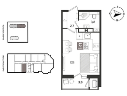 Продается Студия ЖК Рекорд 2, литера 3, 27.4  м&sup2;, 8452900 рублей