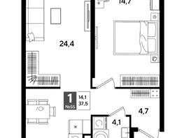 Продается 1-комнатная квартира ЖК DOGMA PARK (Догма парк), литера 18, 47.9  м&sup2;, 8339390 рублей